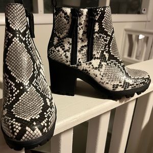 WHIMSYGOTH FAUX SNAKESKIN HEELED BOOTIES